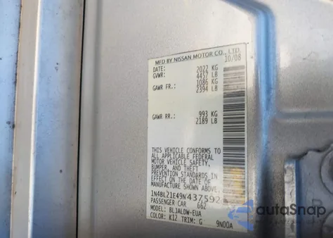 2009 Nissan Altima 3.5 Se from USA, damaged, VIN 1N4BL21E49N437592